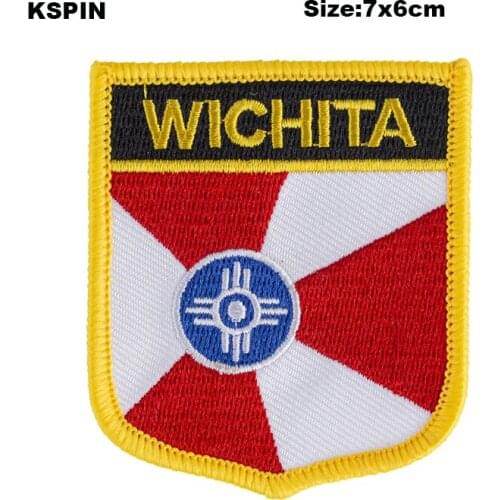Wichita Shield Shape Flag patches embroidered flag patches national flag patches for Cothing DIY Decoration