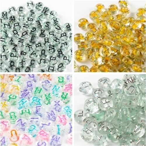 Bling Glitter Transparent Round Acrylic Letter Beads Mixed A-Z English Initial Alphabet Jewelry Space Loose Beads 4*7mm 3600pcs