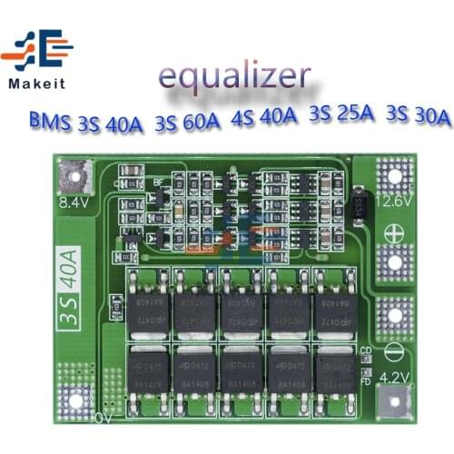Smart BMS 3S 4S 25A 30A 40A 60A 12v 48v 18650 Li-ion Lithium Battery Charger Protection Balance Board With Balancers Equalizer
