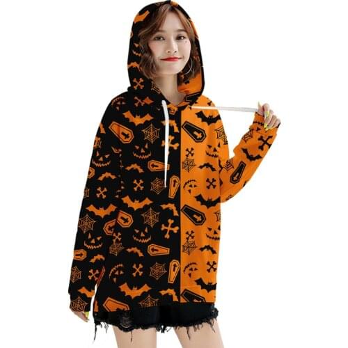 Aesthetic Hoodie Women Halloween Pumpkin Ghost Print Long-sleeved Harajuku Sweatshirts Casual Pullover Hoodies Clothing Girls