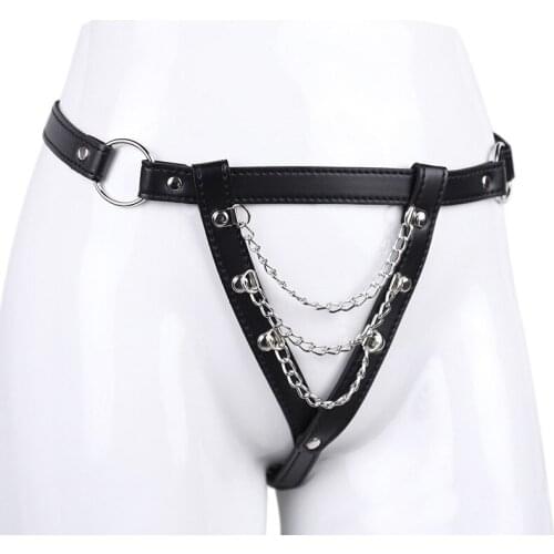 Women Sexy Panties Chain Panty PU Leather Thongs Sexy Lingerie Exotic Briefs Female Underwear Open Crotch Sex Toys Chastity Belt