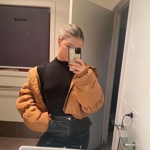 Winter thick Cotton Clothes Women Cropped Puffer Jacket Warm Parka Fashion Short Outwear Long Sleeve Zip Thick Bubble Coats