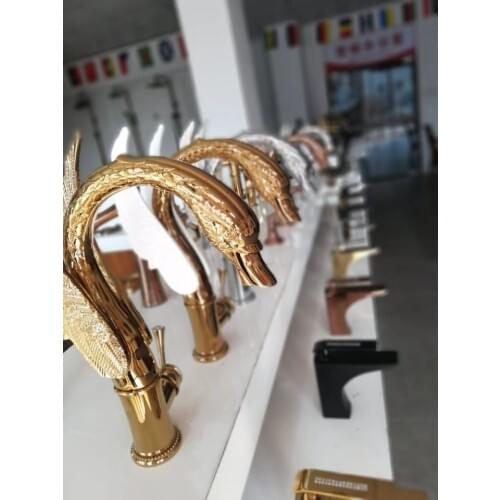 Gold/Rose gold/chrome/gold +White finish bathroom basin vessel sink swan faucet mixer tall tap crystal Single handle deck mount