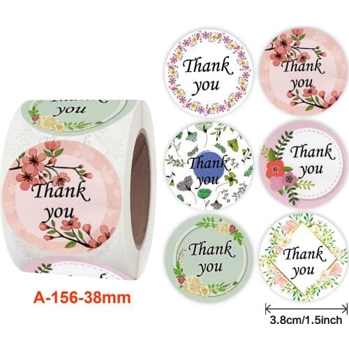 1.5inch 500pcs Thank You Letter Birthday Wedding Present Decoration Labels Flower Stickers Gift Scrapbooking Sealing Stickers