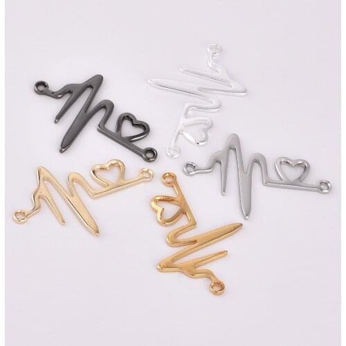 10pcs ZHU RU 27*18.5mm Fashion Electrocardiogram Curve shows heartbeat Couple love symbol gift Fit Charm DIY Jewelry Making
