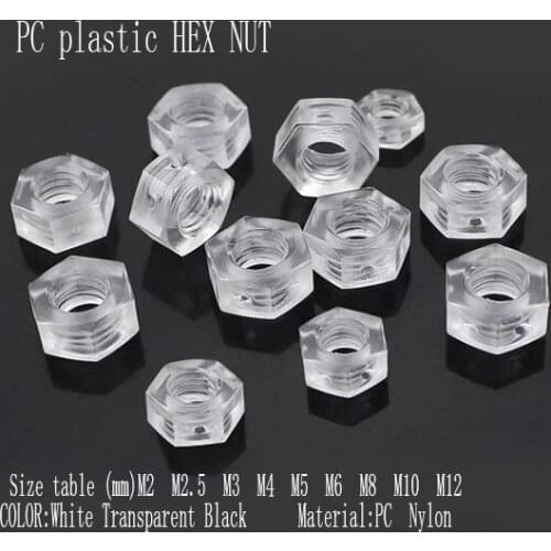 1000pcs M10 *1.0 transparent Hexagon nut screws plastic nuts plastic nylon hex nuts insulation hex nuts LED Lighting screw