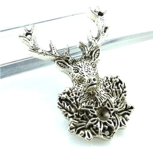 2pcs 13572 Charms Christmas Deer Sika Head Antique Silver Plated Pendants Making DIY Handmade Tibetan Silver Jewelry