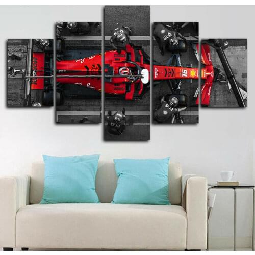 5 Pcs Charles N F1 For Ferrari Pit Stop Sports Car Wall Art Canvas Poster Modular Pictures For Living Room Home Decor Paintings