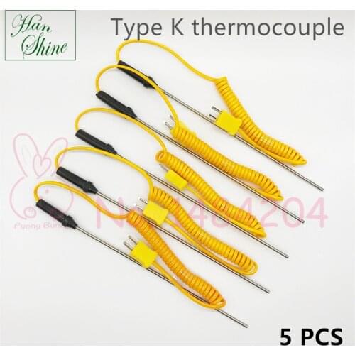 5 PCS Handheld Type K Thermocouple 200mm Temperature Sensor 0 to 300 Degree Celsius with Miniature Connector for 902C