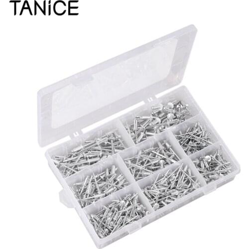 TANiCE 500Pcs 8 Sizes Blind Pop Rivets Aluminum Grip And Steel Mandrel With Plastic Box For Diy Household Automotive Furniture