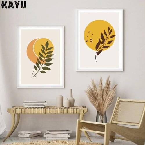 Abstract Sun Moon Leaves Boho Minimalist Wall Art Geometric Canvas Painting Poster Print Picture for Living Room Home Decor
