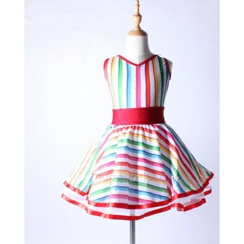 Support-Dance V-neck Striped Ballet Dress Kids Adult Professional Dance Costume C123