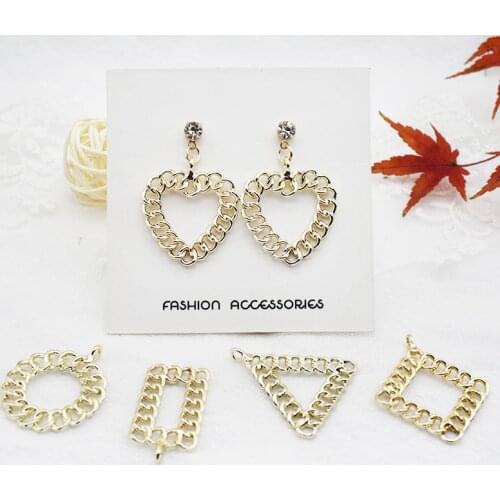 10Pcs/Pack New Fashion Chain Heart-shaped Square Zinc Alloy Jewelry Pendant DIY Material for Making Earrings and Necklaces