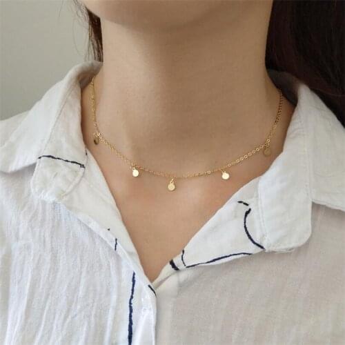 925 Sterling Silver String Small Wafer Gold Color Necklace Simple Fashion Design Mini Clavicular Chain For Women Fine Jewelry