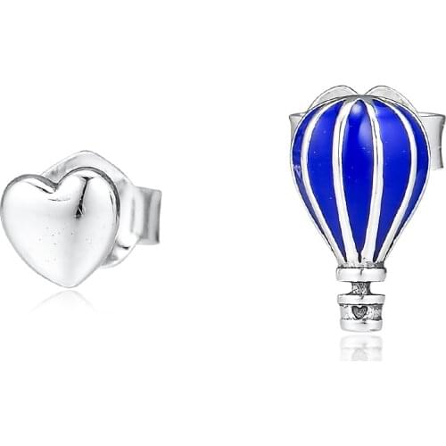 CKK Earrings Hot Air Balloon & Heart Stud Earring for Women Sterling Silver 925 Jewelry Pendientes Earings Earing Brincos Aretes
