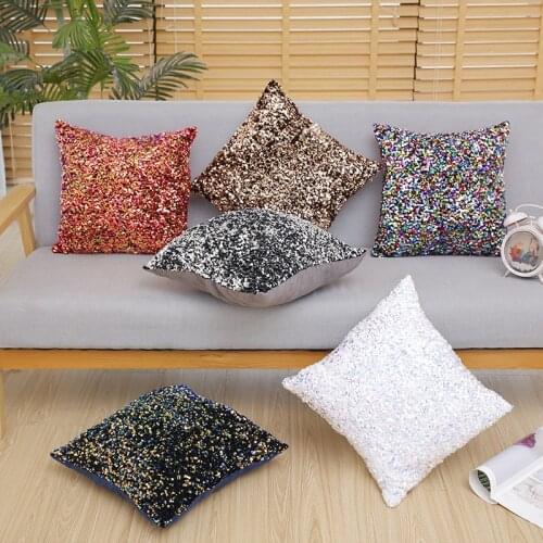 Color Sequins Cushion Covers Wedding Party Decoration Silver White Square Waist Pillow Cases Shiny Pillowcases for Bed Sofa