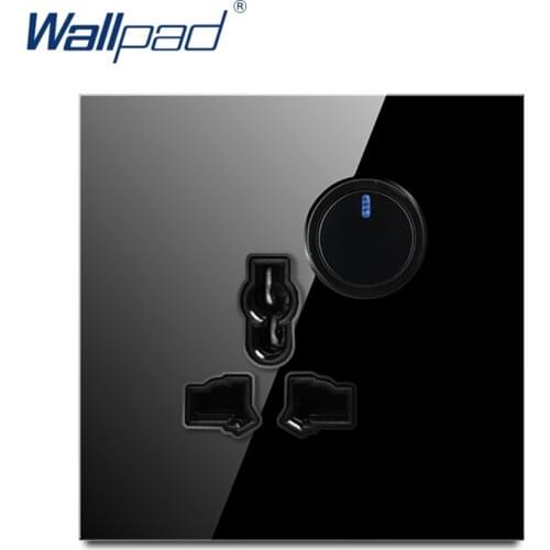 1 Gang 3 Pin MF Socket Wallpad Luxury Tempered Crystal Glass Panel Electric Wall Power Socket Electrical Outlets For Home Black