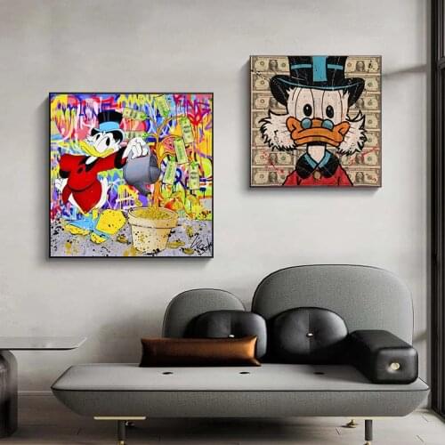 Disney Rich Duck Canvas Painting Donald Duck Character Posters and Prints Wall Art Picture for Living Room Decoration Cuadros