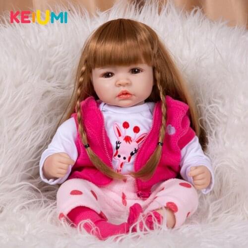 KEIUMI New Arrival 18 Inch Cute Two Braids for Light Brown Hair Bonecas Reborn Cloth Body Dress Up Reborn Baby Girl