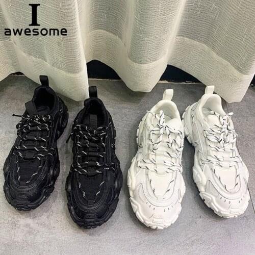 Genuine Leather Fashion Womens Chunky Sneaker 2021 Platform Women Dad Sneakers Thick Sole Shoes Lace-up casual Ladies Flats