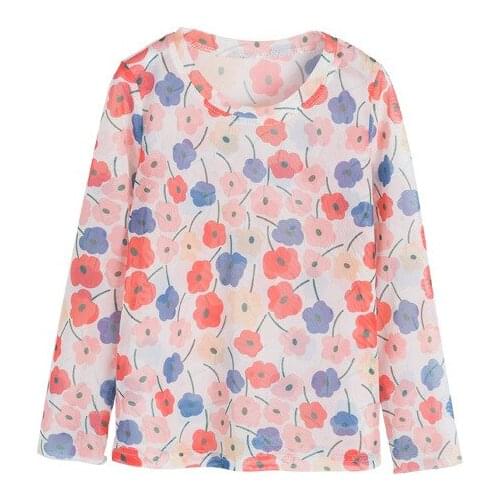 Hot 2019 Summer Kids Girls Shirts Fashion Flower Print Long Sleeve Thin Sun ProtectionT-shirt Little Girls Tops For 2-7Years