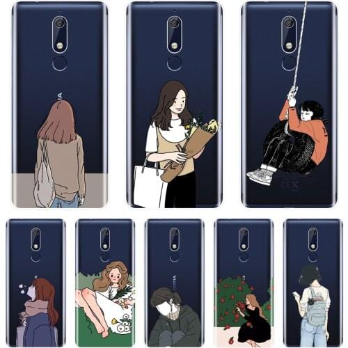 Soft Phone Case For Nokia 2.1 3.1 5.1 6.1 7.1 Plus Silicone Cartoon Girl Japan Kawaii Back Cover For Nokia 2.1 3.1 5.1 6.1 7.1