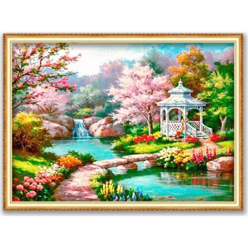 Flower Sakura DIY 11CT Embroidery Cross Stitch Kits Needlework Craft Set Printed Canvas Cotton Thread Home Decoration Hot Sell