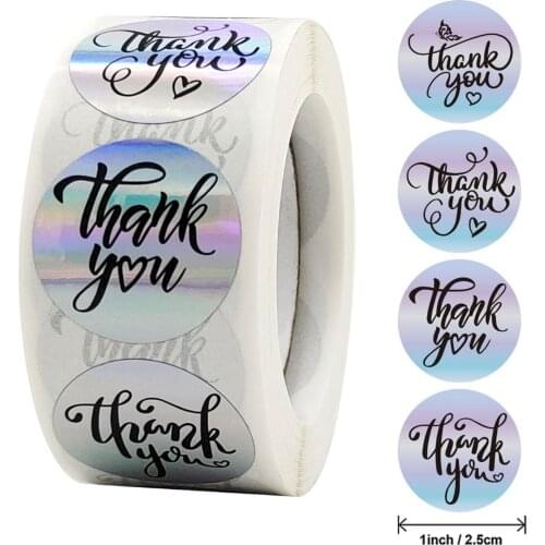 500 Pcs Rainbow Laser Thank you Label Stickers for Gift Card Package Party Birthday Bakery Wrapping Thank you for your order