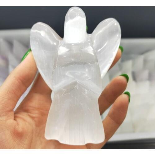 Natural selenite angelGemstone Guardian Angel Figurines Reiki Chakra Healing Crystal Stone
