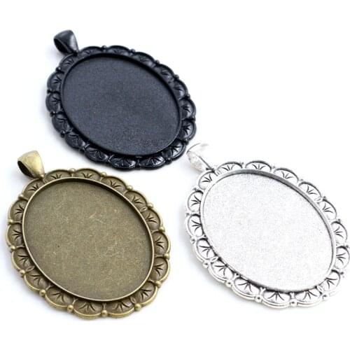 New Fashion 5pcs 30x40mm Inner Size Antique Silver Plated/Bronze/Black Flowers Style Cabochon Base Setting Charms Pendant
