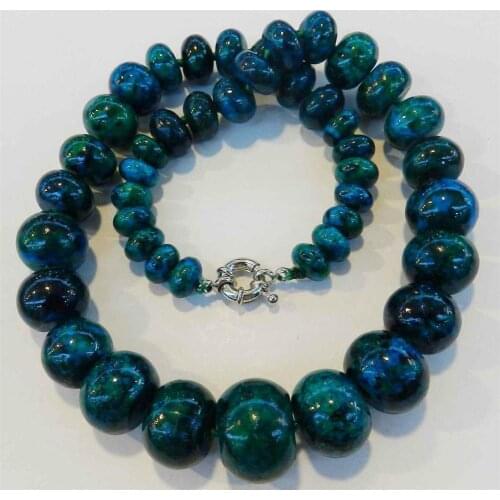 Charming!! 10-20mm Azurite Gemstone Roundel Beads Necklace 18"