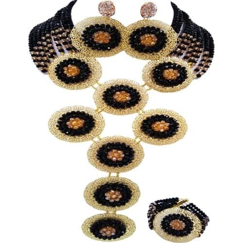 Charming Black and Champagne Gold AB African Beads Jewelry Set Nigerian Wedding Accessories 9PHK02
