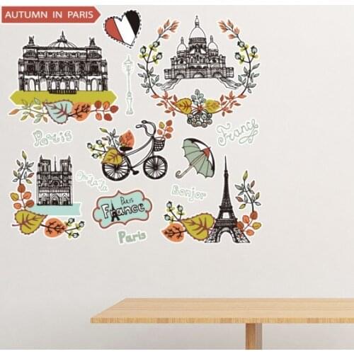 Autumn Eiffel Paris France Graffiti Removable Wall Sticker Art Decals Mural DIY Wallpaper for Room Decal