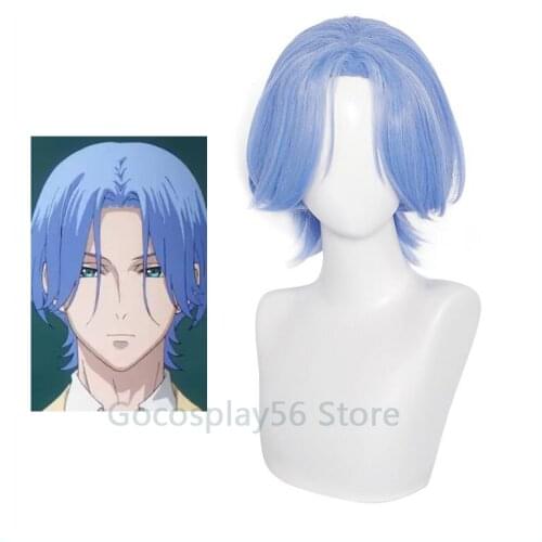 Anime SK∞ Langa Cosplay Wig Light Blue Short Straight Middle Part Mullet Heat Resistant Hair Role Play SK8 the Infinity SK Eight