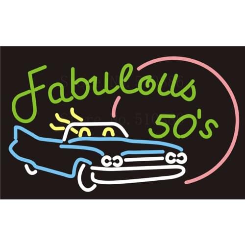 Custom NEON Sign Board Fabulous 50s Car Glass Tube Party Bar Club Pub Display Store Shop Light Signboard Signage Signs 17*14"