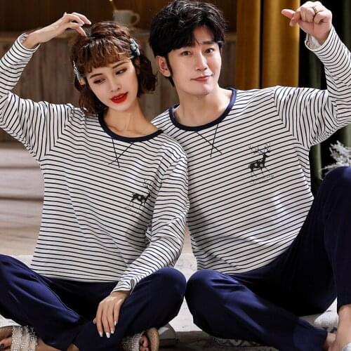 6535 Cotton Casual Pullover Long Sleeve Trousers Boy Girl Pajama Jammies Win/ Autumn Couples Lovers O-Neck Nightwear Pyjamas hde