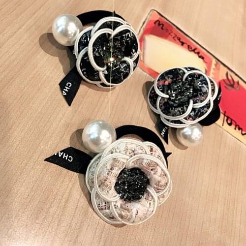 Korean Fabric Camellia Hair Rope Rhinestone Flower Imitation Pearl Bow Rubber Hair Bands Fashion Girl Women Hair Accessories