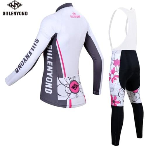 SIILENYOND winter womens cycling suit Plush shoulder belt long sleeve cycling clothes riding equipment riding trousers