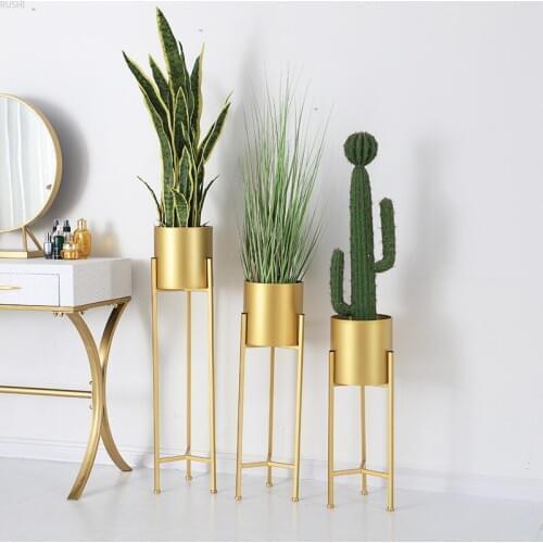 Nordic Indoor iron Gold Plant Pot Cafe Clothing Shop Display Flower Rack Gold Flower Pot Shelf Green Plant Pot Home Decoration