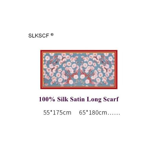 [SLKSCF] 180X65CM Customized size and printing Real Silk Satin Long Scarf Hijab Shawl Capes