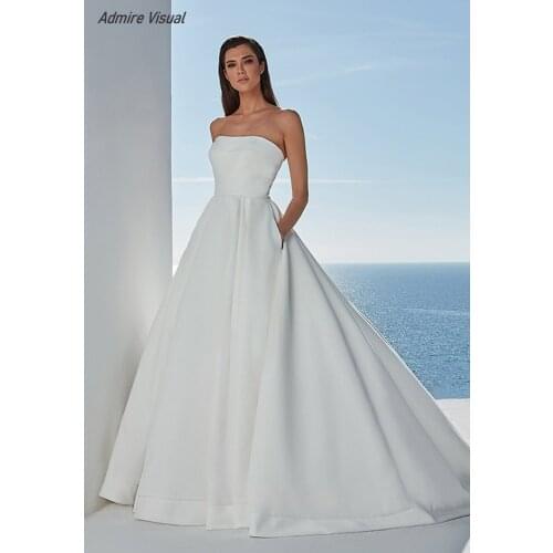 Wedding Dress A-Line Satin Elegant Boat Neck Neckline Straopless Chapel Train Floor-Length With For Party Plus Sizes Bride Gown