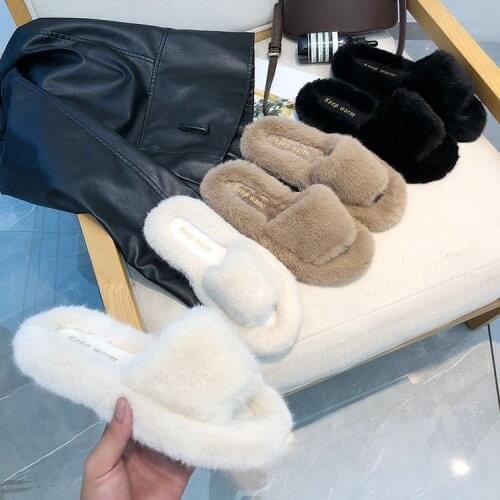 Walker Spring Plush Slippers Womens Winter Home Furry Ears Indoor Slippers Sapato Feminino Shoes Woman