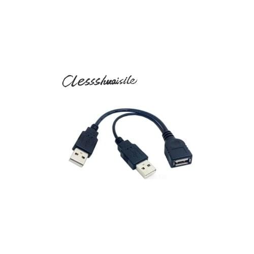 Black 20cm 0.2m USB 2.0 Female A to Dual A Male Extra Power Data Y Extension y Cable for 2.5" Mobile Hard Disk