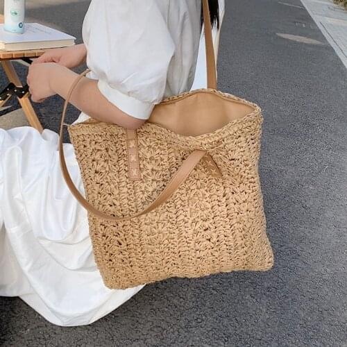 Large Capacity Summer Beach Straw Women Bag Handmade Designer Ladies Shopping Shoulder Handbags Top Handle Tote Bucket Bohemian