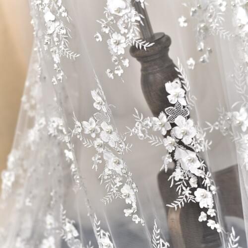 Beautiful 130*100cm lace fabric white Stitch Bead exquisite lace embroidery clothes wedding dress accessories