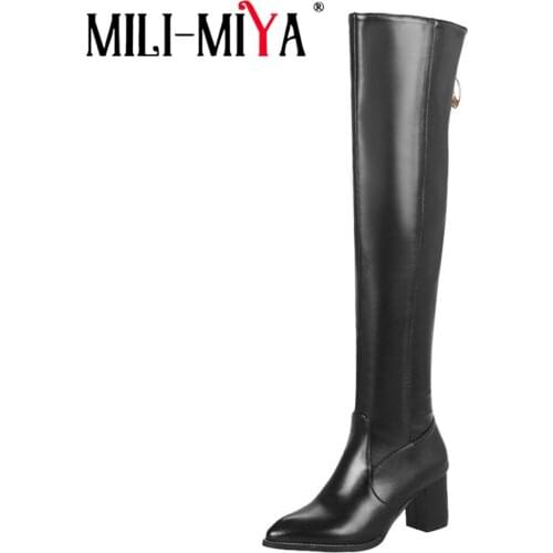 MILI-MIYA Over-the-knee motorcycle women boots sexy square heels large size 48 autumn/early winter handmade for ladies hot sale