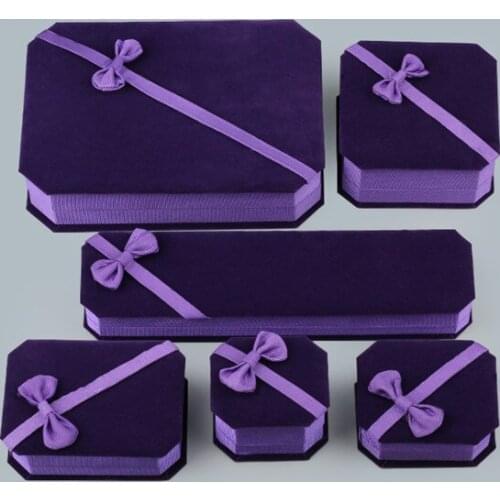 100PCS/LOT Accept Customized LOGO Purple Velet Luxury Jewelry Box With Ribbon Bow Ring Necklace Display Box