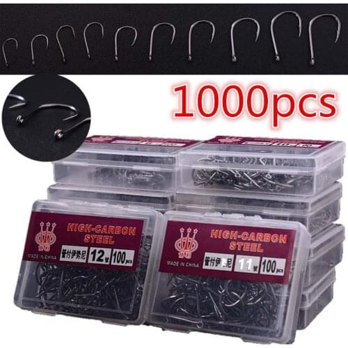 1000Pcs Fishhooks High Carbon Steel Fish Hook 3-#12# 10 Sizes Assorted Fishing Bait Sharpened Fishhook Hook Jig Holder Tools