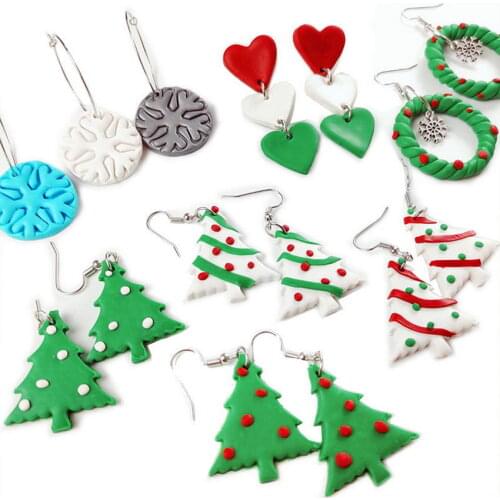 2021 Creative Handmade Polymer Clay Christmas Tree Earrings for Women Fashion Two Tone Cream Colour Christmas Gifts Wholesale