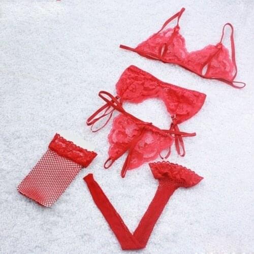 4 Pieces/set of Sexy Lingerie Sex Lingerie Set Women Lace Bra Bra with Thong and Garter Underwear Hot Sale Exotic Clothing